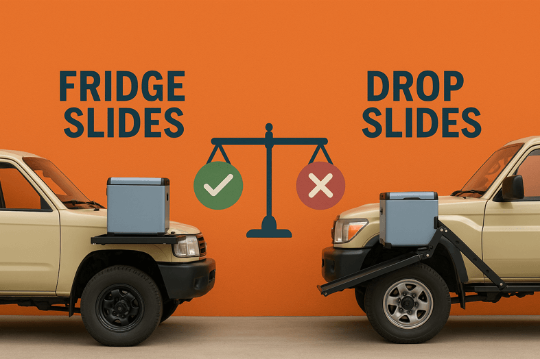 fridges slides and drop slides for off-road vehicle setups